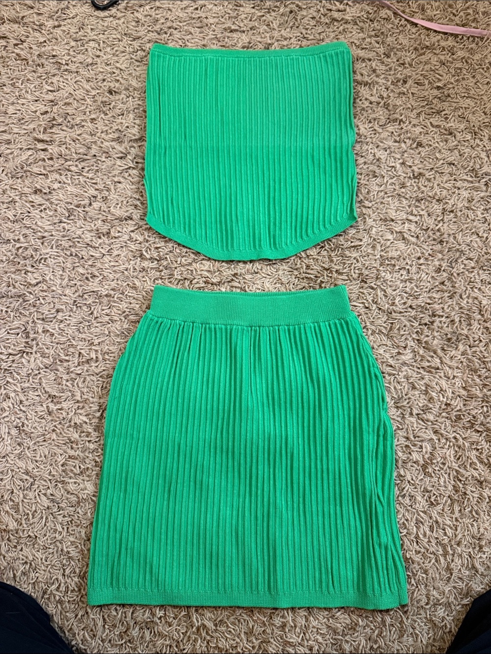 Green Ribbed Knit Skirt Set - Women